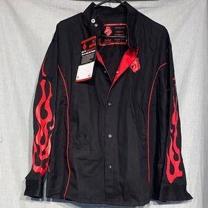 Welding coat Black Shirt with Red Flame Design